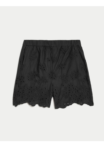 Saf Pamuklu Işleme Detaylı Şort indirimleri