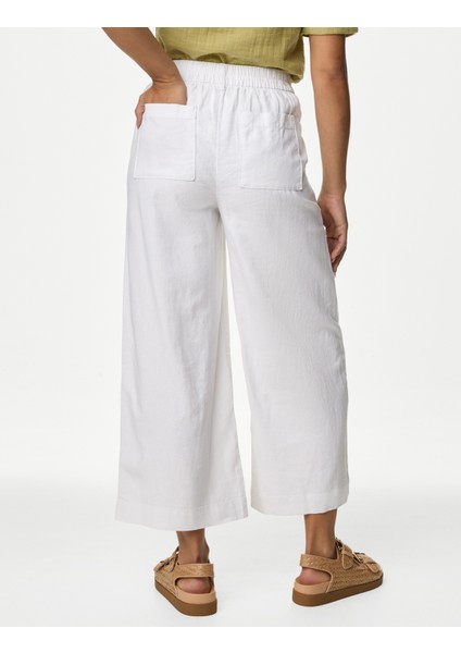 Marks & Spencer Wide Leg Keten Crop Pantolon