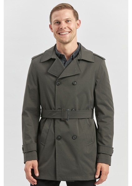 Koyu Antrasit Gabardin Mono Yaka Düz Tek Yırtmaç Tam Astar Slim Fit Classic Kaban 1008245105