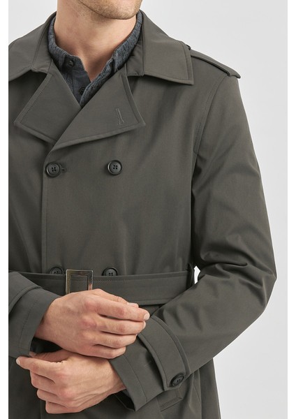 Koyu Antrasit Gabardin Mono Yaka Düz Tek Yırtmaç Tam Astar Slim Fit Classic Kaban 1008245105