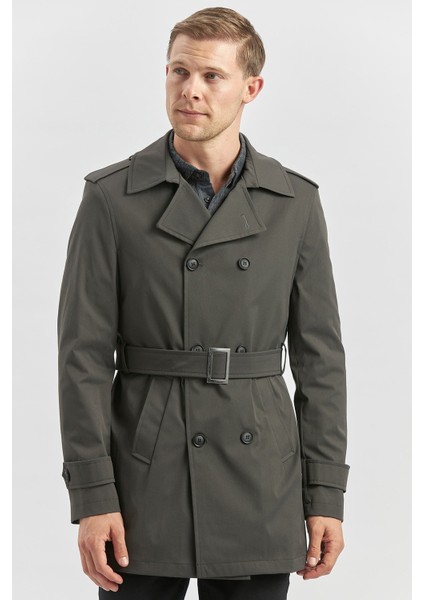 Koyu Antrasit Gabardin Mono Yaka Düz Tek Yırtmaç Tam Astar Slim Fit Classic Kaban 1008245105