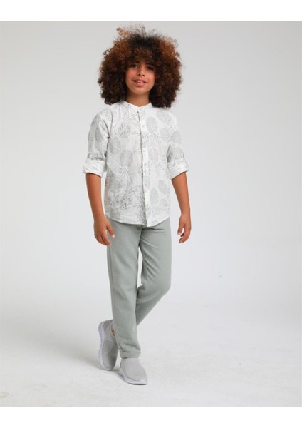 Erkek Çocuk Ananas Baskılı Hakim Yaka Keten Gömlek modelleri