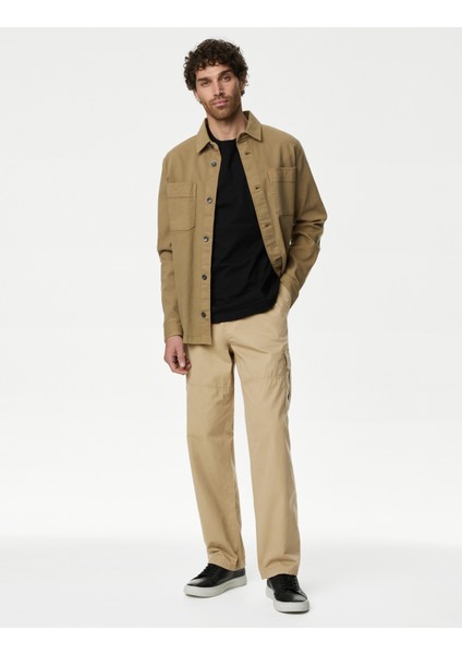 Saf Pamuklu Loose Fit Kargo Pantolon