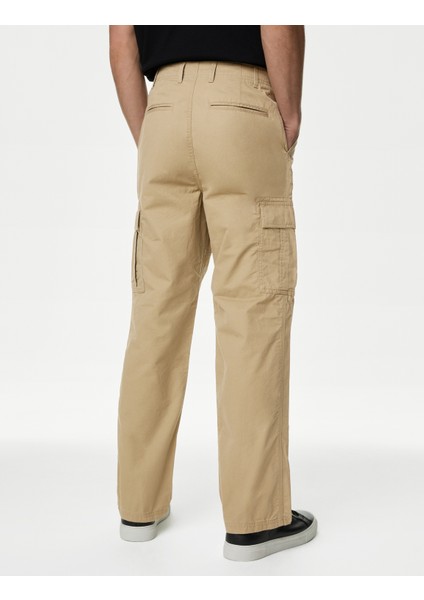 Saf Pamuklu Loose Fit Kargo Pantolon
