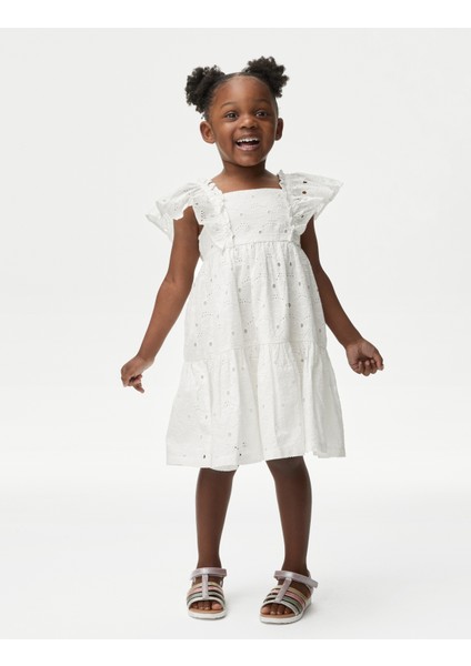 Fırfır Detaylı Kısa Kollu Elbise (2-7 Yaş)