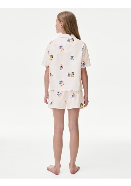 Marks & Spencer Saf Pamuklu Şortlu Lilo & Stitch™ Pijama Takımı