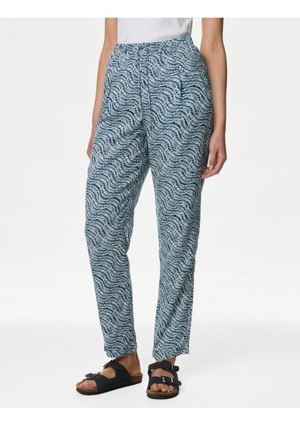 Yüksek Bel Desenli Tapered Fit Pantolon