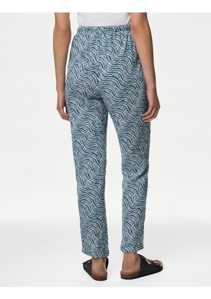 Yüksek Bel Desenli Tapered Fit Pantolon