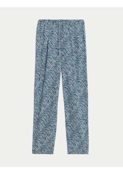 Yüksek Bel Desenli Tapered Fit Pantolon
