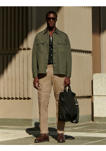 Saf Pamuklu Tapered Fit Kargo Pantolon