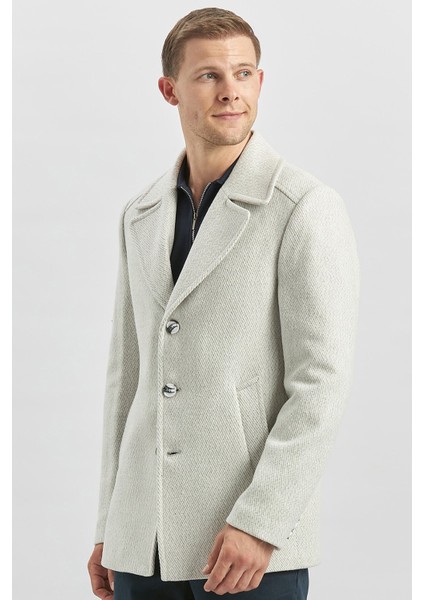 Taş Rengi Kaşe Kırlangıç Yaka Desenli Astarlı Slim Fit Dar Kesim Klasik Mont 1007245150