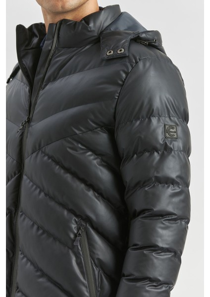 Koyu Lacivert Dolumlu Çıkarılabilir Kapüşonlu Astarlı Slim Fit Dar Kesim Casual Mont 1007245151