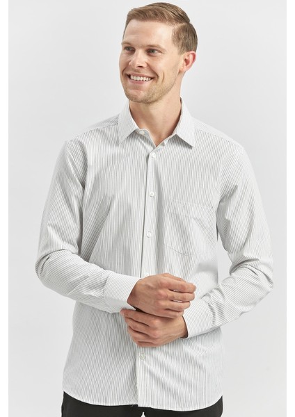 Siyah Uzun Kol Çizgili Desen Bez Ayağı 041 Sert Yaka Classic Comfort Fit Gömlek 1004240263 fiyatları