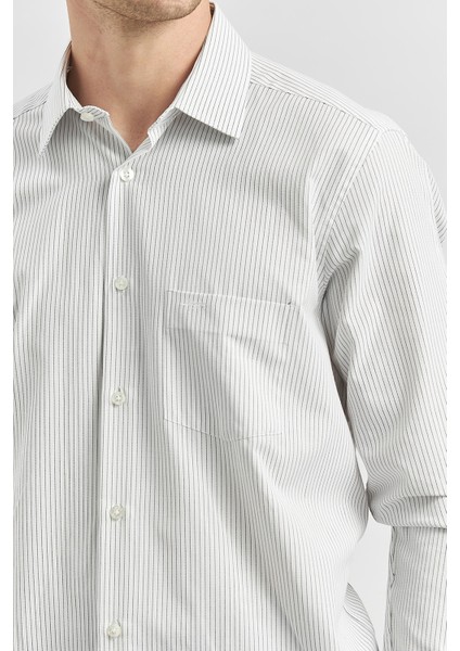 Siyah Uzun Kol Çizgili Desen Bez Ayağı 041 Sert Yaka Classic Comfort Fit Gömlek 1004240263 indirimleri
