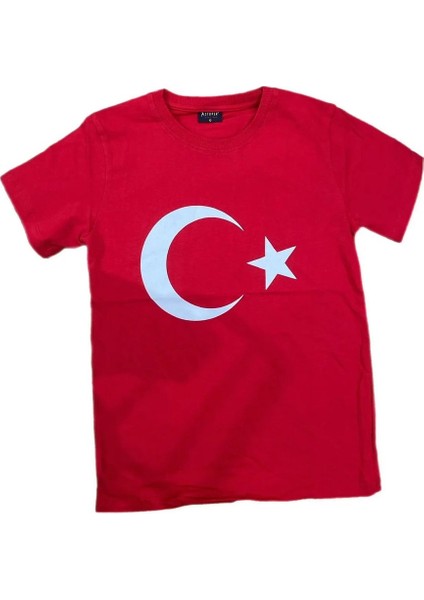 Ay Yıldız Türk Bayrağı Baskılı Çocuk T-Shirt Kırmızı
