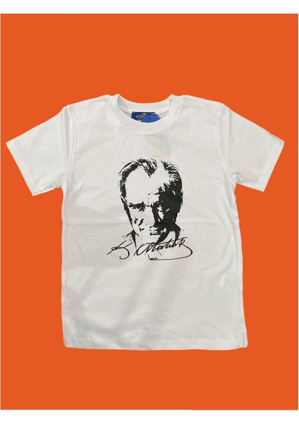 Mustafa Kemal Atatürk Imzalı Baskılı Çocuk T-Shirt Beyaz