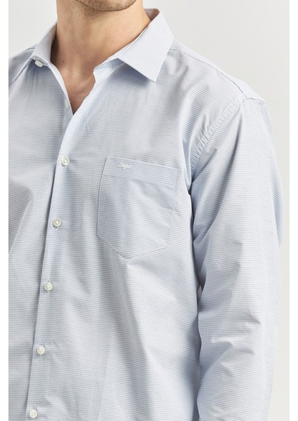 Koyu Mavi Uzun Kol Kendinden Desenli Bez Ayağı 041 Sert Yaka Classic Comfort Fit Gömlek 1004240257 indirimleri