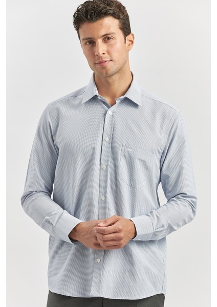 Koyu Lacivert Uzun Kol Kareli Desen Bez Ayağı 041 Sert Yaka Classic Comfort Fit Gömlek 1004240260