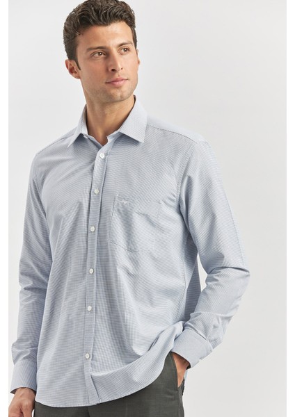 Koyu Lacivert Uzun Kol Kareli Desen Bez Ayağı 041 Sert Yaka Classic Comfort Fit Gömlek 1004240260 fiyatları