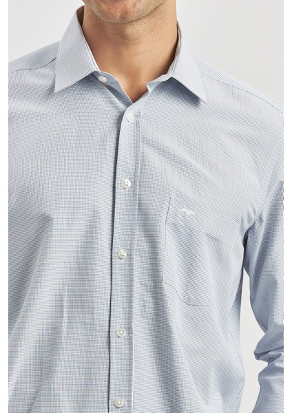 Koyu Lacivert Uzun Kol Kareli Desen Bez Ayağı 041 Sert Yaka Classic Comfort Fit Gömlek 1004240260 modelleri