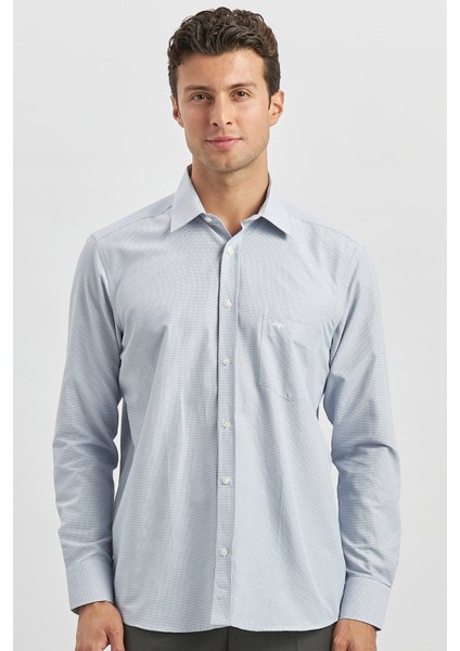 Koyu Lacivert Uzun Kol Kareli Desen Bez Ayağı 041 Sert Yaka Classic Comfort Fit Gömlek 1004240260 fırsatları