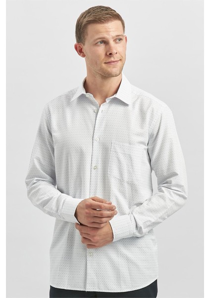 Koyu Mavi Uzun Kol Kendinden Desenli Armürlü 041 Sert Yaka Classic Comfort Fit Gömlek 1004240266 fırsatları