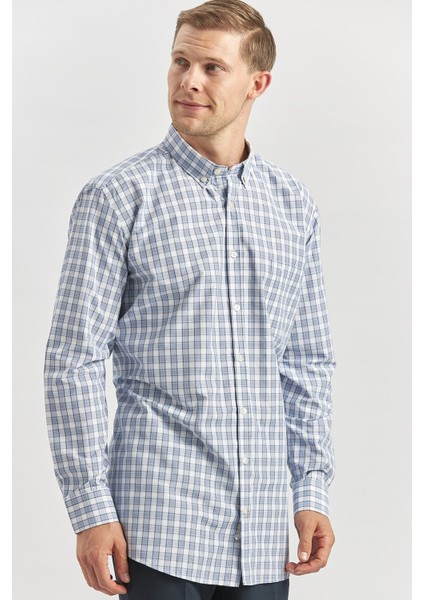 Koyu Lacivert Uzun Kol Ekose Desen Smart Classic Comfort Fit Gömlek 1004240253 fiyatları