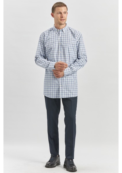Koyu Lacivert Uzun Kol Ekose Desen Smart Classic Comfort Fit Gömlek 1004240253 fırsatları