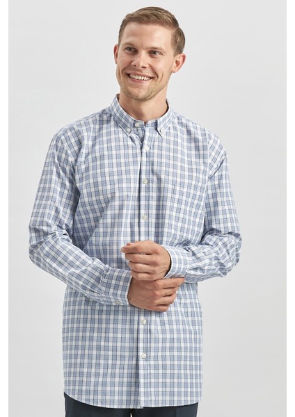 Koyu Lacivert Uzun Kol Ekose Desen Smart Classic Comfort Fit Gömlek 1004240253 indirimleri