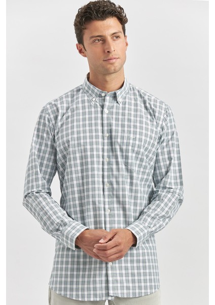 Koyu Yeşil Uzun Kol Ekose Desen Bez Ayağı Smart Düğmeli Yaka Classic Comfort Fit Gömlek 1004240253 fiyatları
