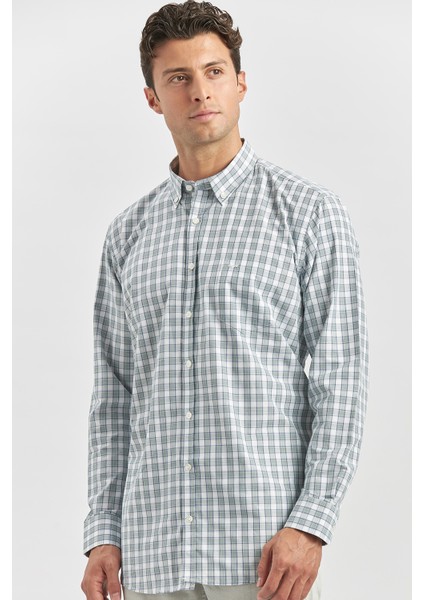 Koyu Yeşil Uzun Kol Ekose Desen Bez Ayağı Smart Düğmeli Yaka Classic Comfort Fit Gömlek 1004240253 modelleri