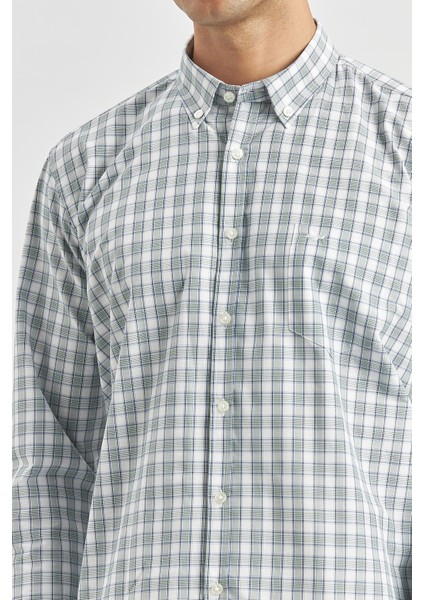 Koyu Yeşil Uzun Kol Ekose Desen Bez Ayağı Smart Düğmeli Yaka Classic Comfort Fit Gömlek 1004240253 fırsatları