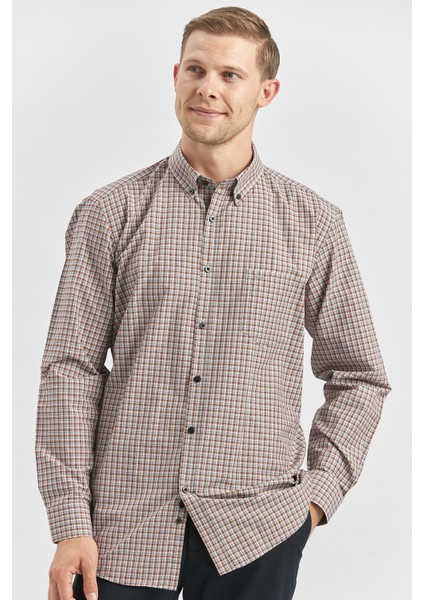 Kiremit Uzun Kol Ekose Desen Bez Ayağı Smart Düğmeli Yaka Classic Comfort Fit Gömlek 1004240252 fiyatları