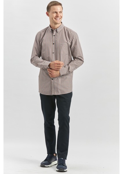 Kiremit Uzun Kol Ekose Desen Bez Ayağı Smart Düğmeli Yaka Classic Comfort Fit Gömlek 1004240252 fırsatları