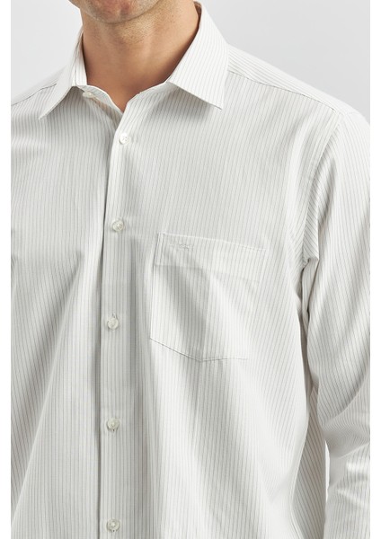 Bej Uzun Kol Çizgili Desen Bez Ayağı 041 Sert Yaka Classic Comfort Fit Gömlek 1004240263 fiyatları