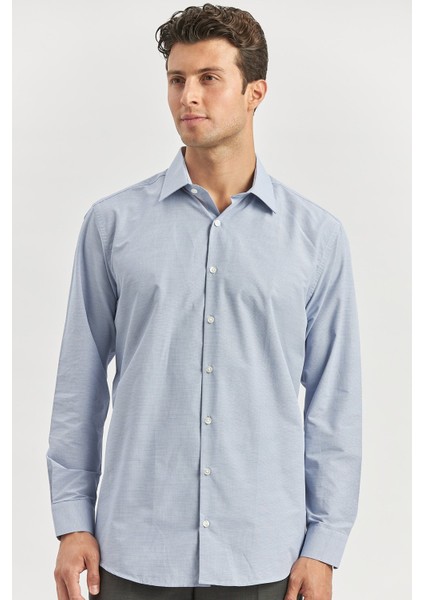 Koyu Lacivert Uzun Kol Kendinden 041 Classic Comfort Fit Gömlek 1004240256