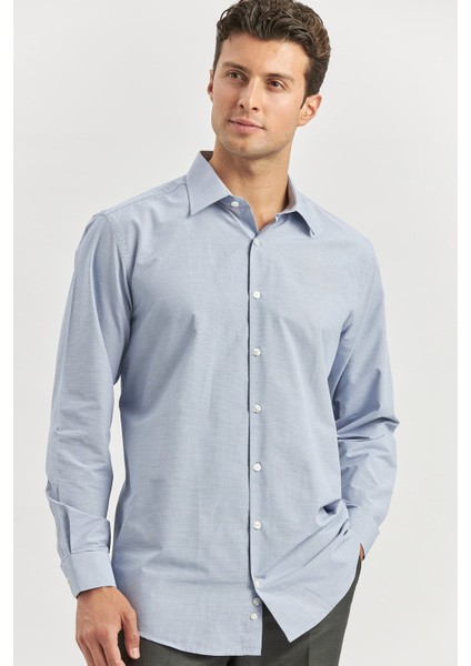 Koyu Lacivert Uzun Kol Kendinden 041 Classic Comfort Fit Gömlek 1004240256 fırsatları