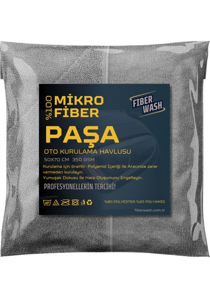 Paşa Mikrofiber Kalın Süper Emici Araç Yıkama Kurulama ve Cila Bezi 50X70 cm 350 Gr/m2 – Gri