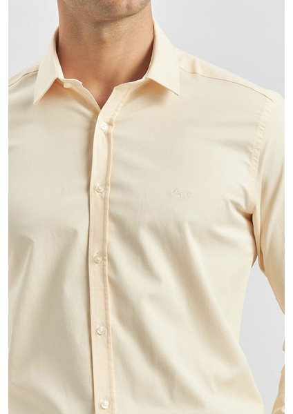 Açık Bej Uzun Kol Düz Bez Ayağı 032 Sert Yaka Classic Slim Fit Gömlek 1004240334 fırsatları