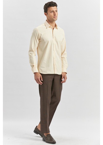 Açık Bej Uzun Kol Düz Bez Ayağı 032 Sert Yaka Classic Slim Fit Gömlek 1004240334 indirimleri