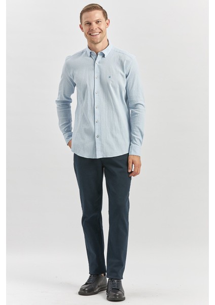 Mavi Uzun Kollu Gofreli Biyeli %100 Pamuk Casual Slim Fit Dar Kesim Gömlek 1004240247 modelleri