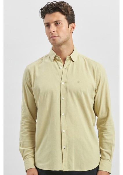 Açık Yeşil Uzun Kollu Gofreli Biyeli %100 Pamuk Casual Slim Fit Dar Kesim Gömlek 1004240247 fiyatları