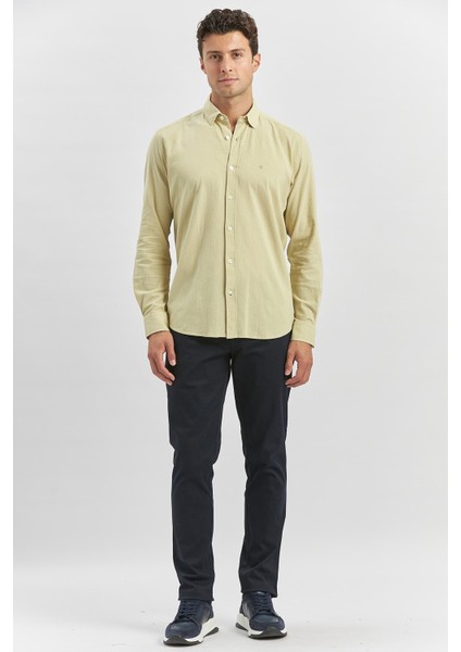 Açık Yeşil Uzun Kollu Gofreli Biyeli %100 Pamuk Casual Slim Fit Dar Kesim Gömlek 1004240247 modelleri