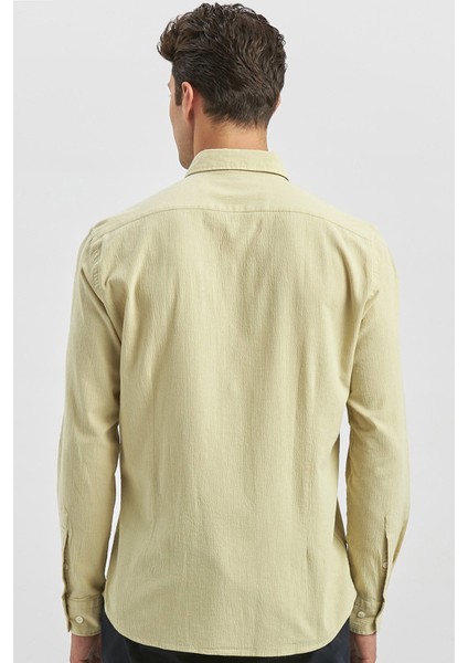 Açık Yeşil Uzun Kollu Gofreli Biyeli %100 Pamuk Casual Slim Fit Dar Kesim Gömlek 1004240247 indirimleri