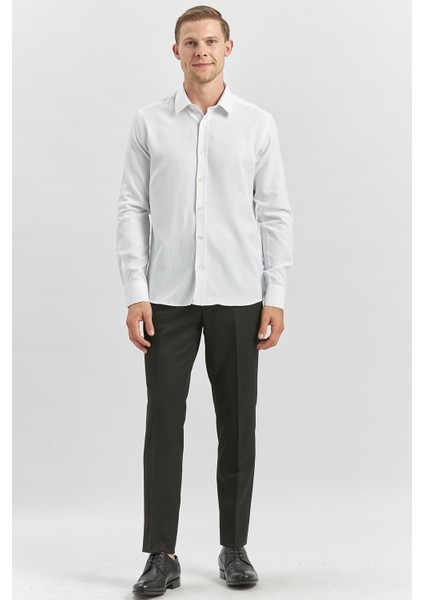 Beyaz Uzun Kol Kendinden Desenli Armürlü 032 Sert Yaka Casual Slim Fit Gömlek 1004240249 fiyatları
