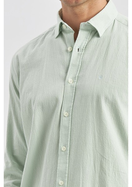 Açık Turkuaz Uzun Kollu Gofreli Biyeli %100 Pamuk Casual Slim Fit Dar Kesim Gömlek 1004240247 modelleri