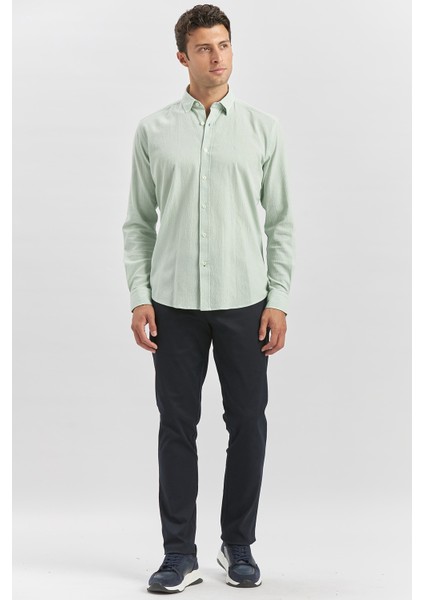 Açık Turkuaz Uzun Kollu Gofreli Biyeli %100 Pamuk Casual Slim Fit Dar Kesim Gömlek 1004240247 indirimleri