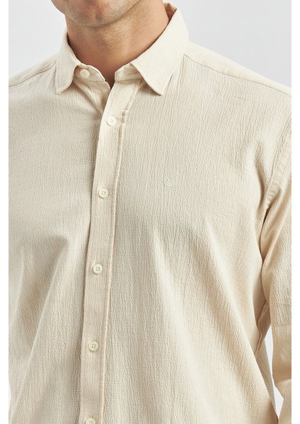 Bej Uzun Kollu Gofreli Biyeli %100 Pamuk Casual Slim Fit Dar Kesim Gömlek 1004240247 modelleri