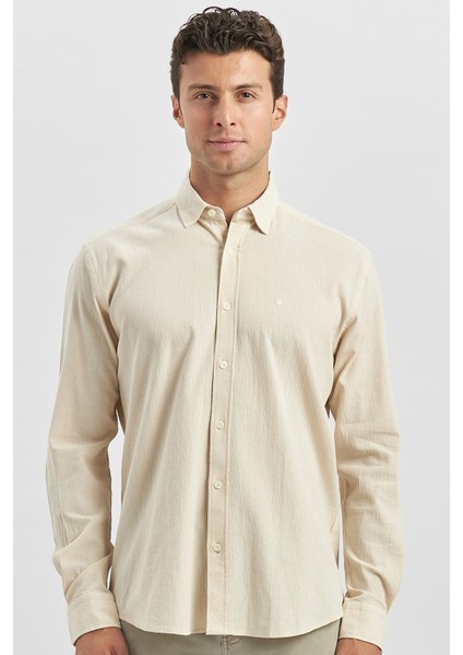 Bej Uzun Kollu Gofreli Biyeli %100 Pamuk Casual Slim Fit Dar Kesim Gömlek 1004240247 fırsatları