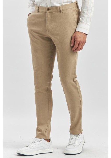 Bej Düz Armürlü Slim Fit Casual Pantolon 1003240168